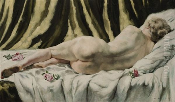 Liegender Weiblicher Ruckenakt Mit Rosen - view 1