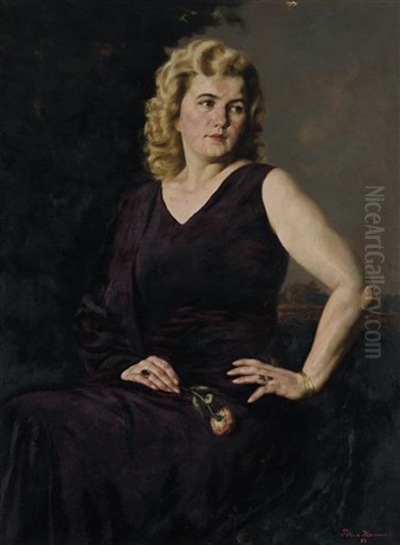 Portrait Einer Jungen Frau In Violettem Abendkleid - view 1