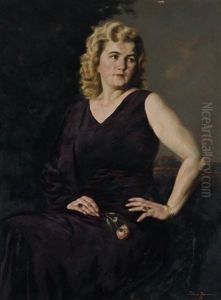 Portrait Einer Jungen Frau In Violettem Abendkleid by Peter von Hamme-Voitus
