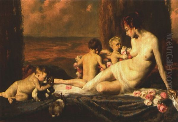 Mutter Mit Kindern Und Kaninchen - view 1
