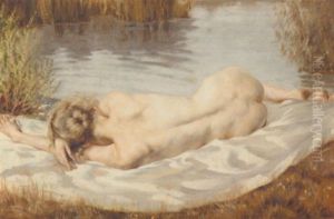 A Reclining Nude On The Banks Of A River by Peter von Hamme-Voitus