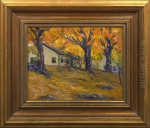 Autumn Landscape With Cabins by Arthur J. Hammond