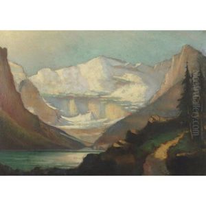 The Lakes In The Clouds, Lake Agnes High Above Lake Louise, With Mirror Lake Lying Between by John A. Hammond
