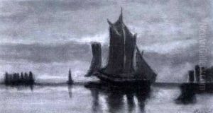 Sailboats At Dusk by John A. Hammond