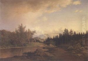 Cabin In The Forest: Western Landscape by Leon W. Hammond