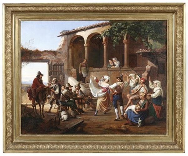 Tanzende Romische Landleute Vor Einer Osteria - view 1