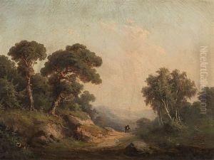 Hilly Landcape With Farmer by Guido Hampe