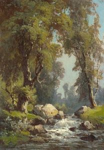 Gebirgsbach Zwischen Hohen Baumen by Guido Hampe
