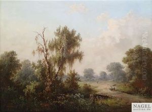 Sommerliche Landschaft Mit Holzsammlern