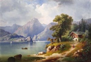 Hochgebirgslandschaft Mit See Und Bauernhaus