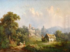 Landschaft Mit Figurenstaffage Und Blick Auf Die Ruinen Von Kohren