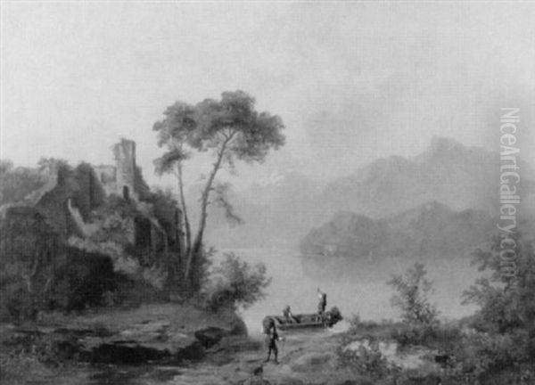 Uferpartie Mit Burgruine An Einem Bergsee - view 1