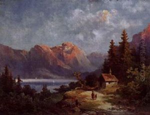 Kapelle In Abendlicher Gebirgslandschaft by Guido Hampe