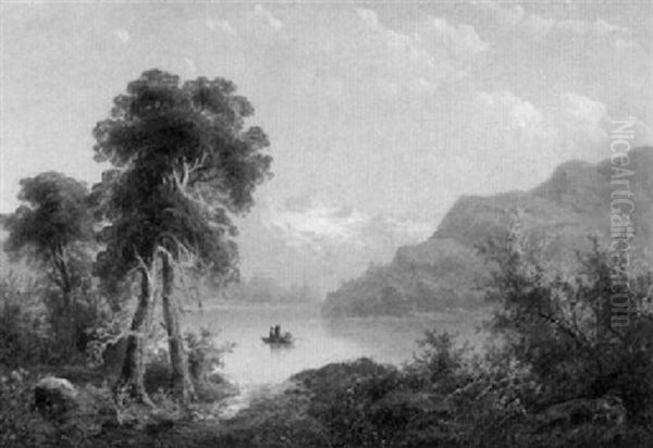 Abendstimmung An Einem Bergsee Mit Bewaldeten Ufern - view 1