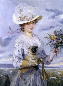 Selbstibildnis Mit Mops Und Blumenstrauss by Charlotte Hampel