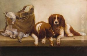 Stillleben - Ruhende Jagdhunde Mit Erlegter Beute by Sigmund Walter Hampel