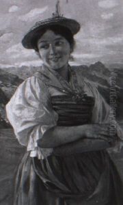 Lachendes Dirndl Vor Berglandschaft by Sigmund Walter Hampel