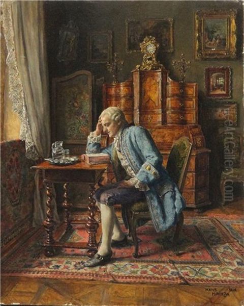 Barockinterieur Mit Elegantem Herren Bei Der Lekture Am Fenster - view 1