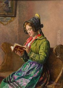 Madchen Mit Goldhaube Und Gebetsbuch by Hans Hamza