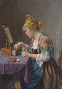 Wachauer Madchen Vor Dem Toilettspiegel by Hans Hamza
