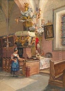 Der Seitenaltar In Der Kirche Zu Monichkirchen, Nordosterreich. Bauerin In Der Dortigen Tracht by Hans Hamza