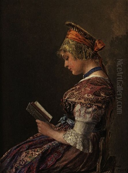 Auf Stabelle Sitzende, Lesende Frau In Wachauer Tracht - view 1