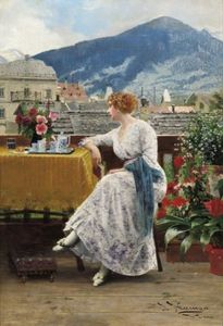 Junge Frau Am Balkon In Weiz by Johann Hamza