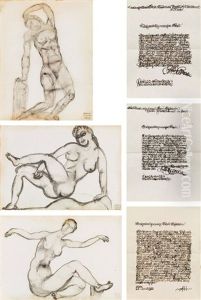 Mixed Lot: Three Drawings (1919) And Three Letters (1913/1914/1920) To Bertha Zuckerkandl by Anton Hanak