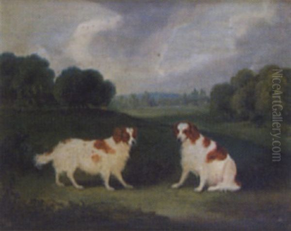 Cavalier King Charles Spaniels Seated In A Landscape - view 1