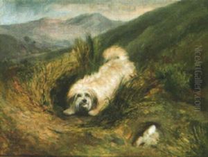 A Terrier Chasing A Rabbit In A Landscape by Charles Hancock
