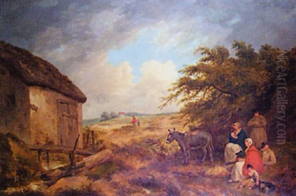 Extensive Country Landscape With Figures, Donkey And Cottage In The Foreground - view 1
