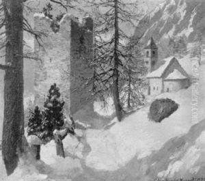 Winterlandschaft Mit Kirche S. Maria Bei Pontresina