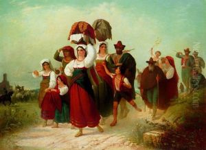 Ruckkehrende Landleute In Der Romischen Campagna by Paul Haendler