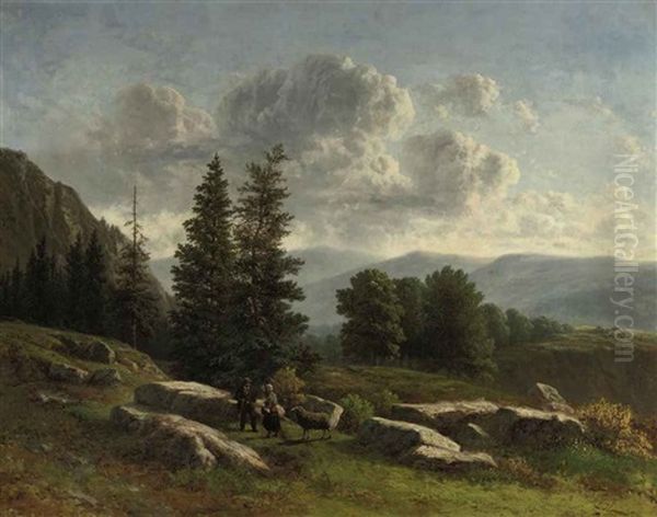 Travelers In Mountain Landscape - view 1