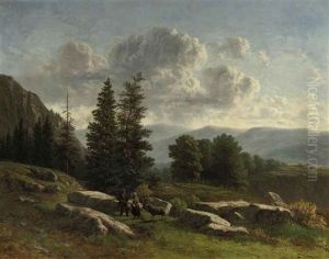 Travelers In Mountain Landscape by Louwrens Hanedoes