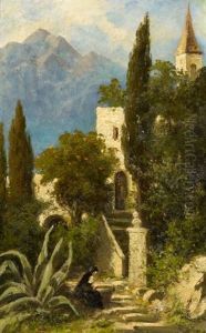 Sizilianisches Kloster. Im Hintergrund Der Atna by Ernst Hanfstaengl