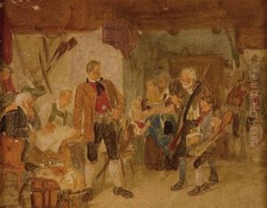 Jager Mit Gesellschaft In Der Stube by Ernst Hanfstaengl