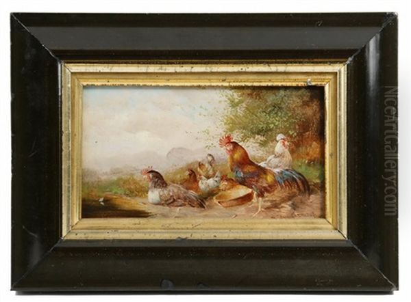 Rooster And Hens With Pan - view 1