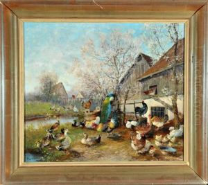 Am Huhnerhof Im Fruhling by Max Josef Haenger Sr.
