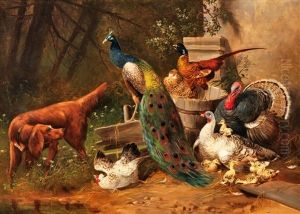 Federvieh Mit Jagdhund by Max Josef Haenger Sr.