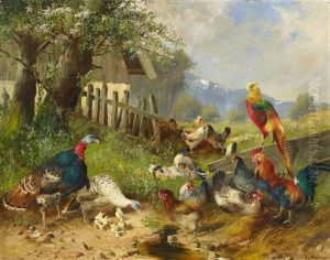 Sommerliche Idylle Mit Federvieh by Max Josef Haenger Sr.
