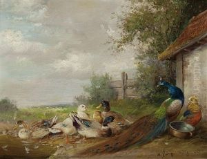 Federvieh Am Weiher by Max Josef Haenger Sr.
