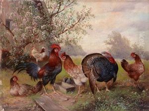 Federvieh Im Huhnerhof by Max Josef Haenger Sr.