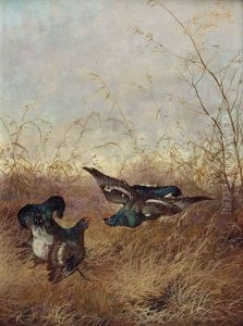 Kampfende Birkhahne by Max Josef Haenger Sr.