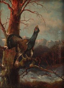 Balzender Auerhahn In Gebirgslandschaft by Max Josef Haenger Sr.