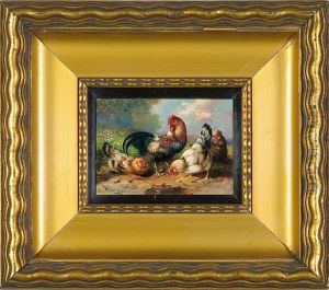 On The Yard (cock And Hens) by Max Josef Haenger Sr.