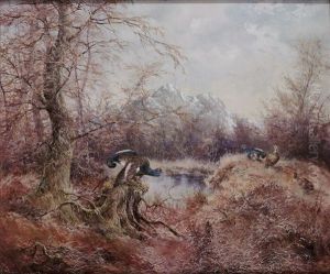 Herbstliche Voralpenlandschaft Mit Balzenden Birkhahnen