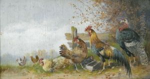 Huhnerhof Mit Truthahn by Max Josef Haenger Sr.
