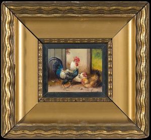 Cock And Two Hens by Max Josef Haenger Sr.