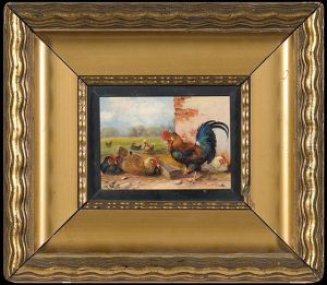 Cock And Hens by Max Josef Haenger Sr.